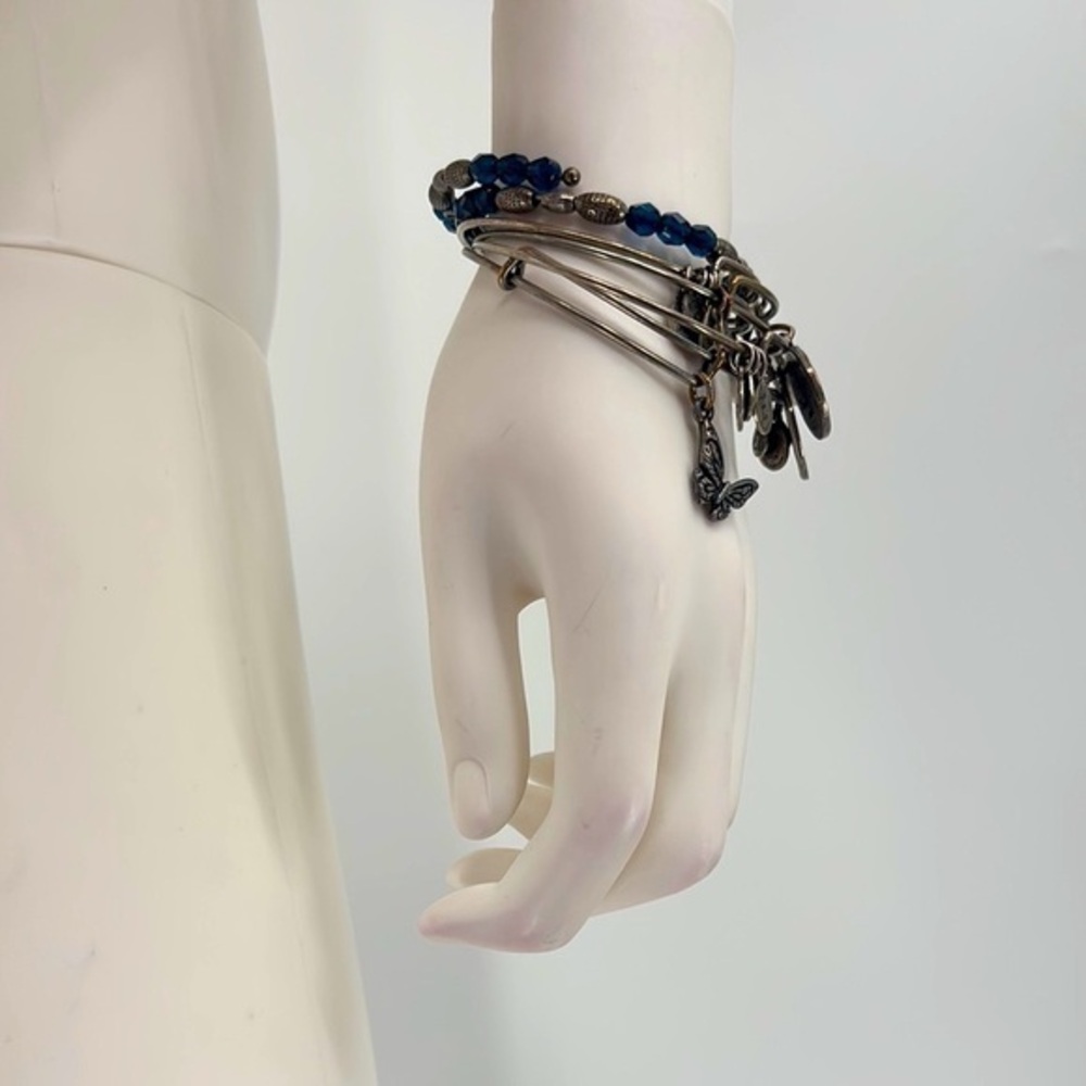 Bundle of 5 bangles Alex  and ani silver color and 1 blue beaded bracelets
